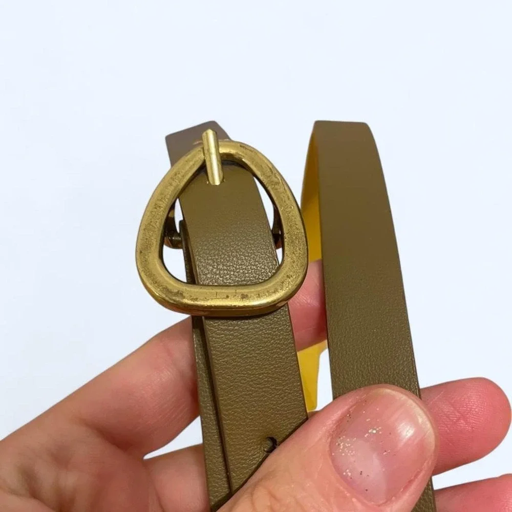 Olive green faux leather belt with gold buckle